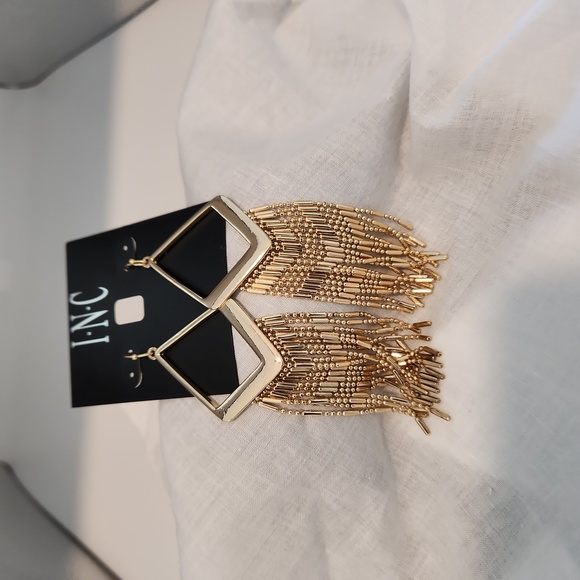 ^ INC Gold-Tone Chain Fringe Chandelier Earrings, - Picture 5 of 5